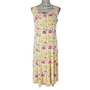 BFA Classics Floral Maxi Dress Sze S Yellow Pink Button Front Rayon 90s Sundress